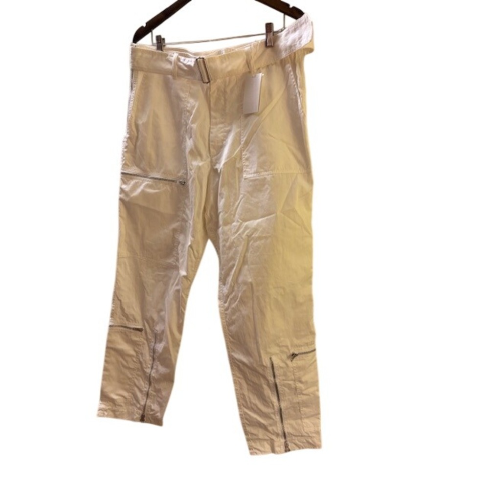 Helmut Lang White Cotton Nylon Belted Cargo Utility Pants Zippers Size 12 NWT